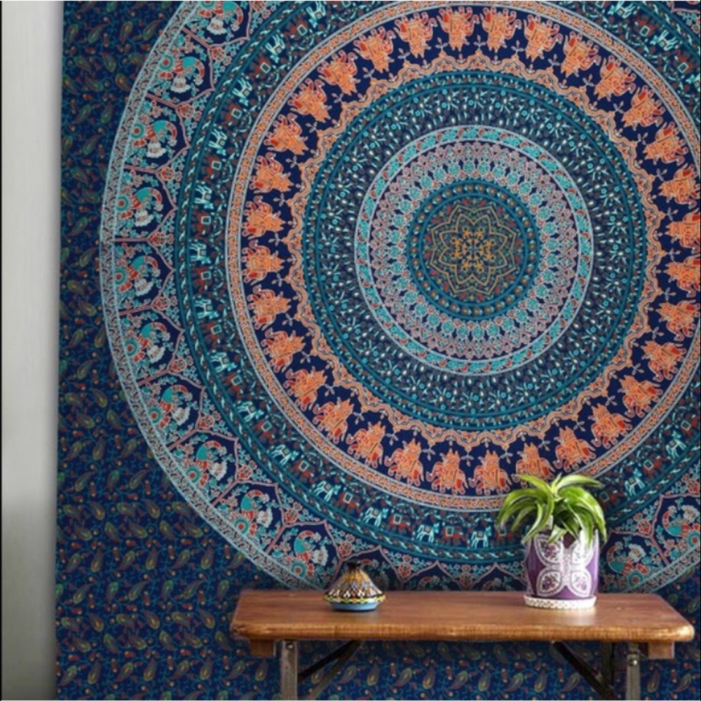 BOHEMIAN-BLUE ELEPHANT WALL TAPESTRY
